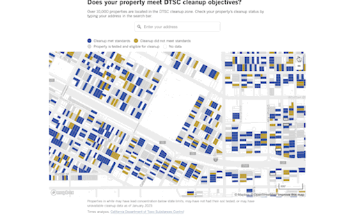 A gif of an interactive map showing information on houses in the Exide cleanup zone.