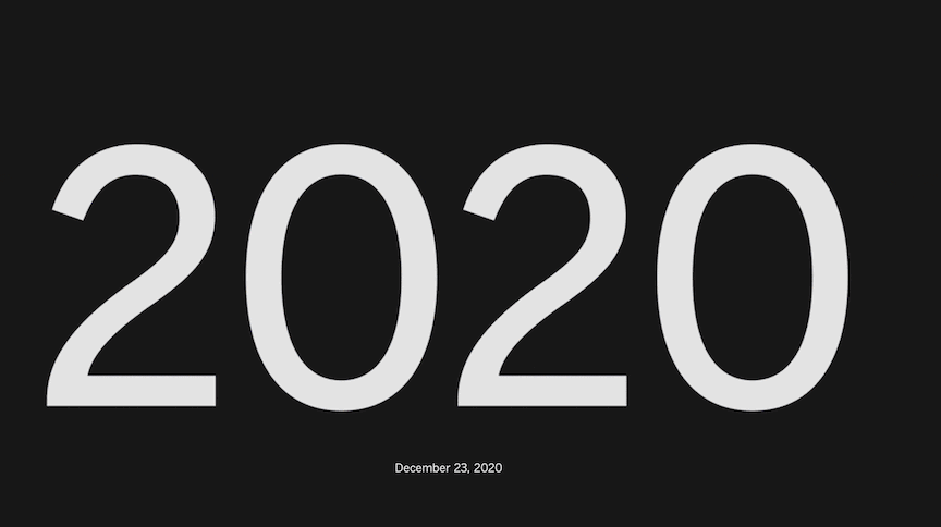 A gif of the year 2020 with images from the year interspersed throughout the digits.