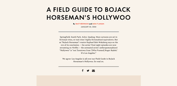 A gif of characters from BoJack Horseman on a webpage designed like an old field guide.