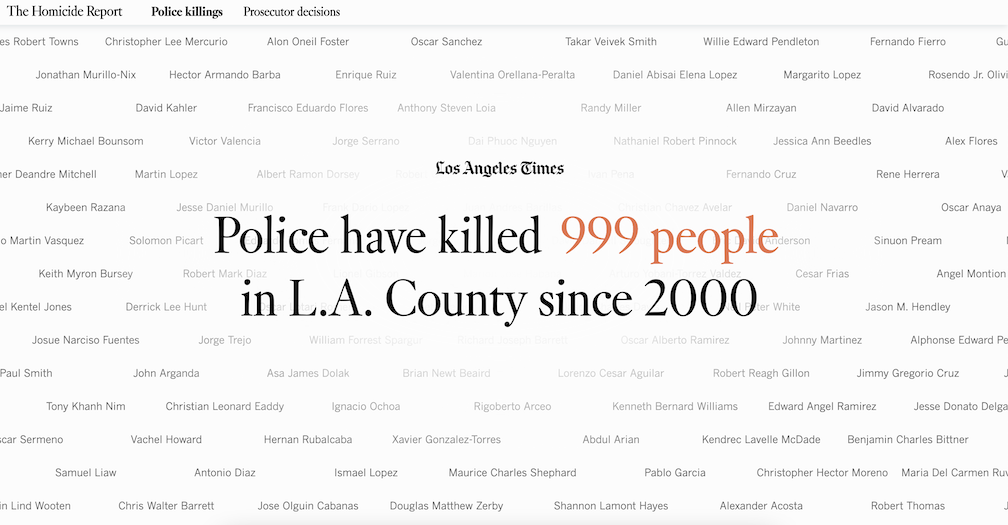 Dozens of names of individuals killed by police in L.A. County.